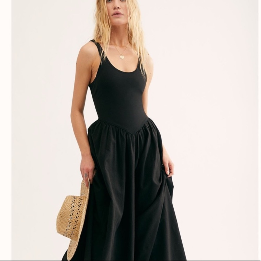 Free People Black Midi Dress with Scoop Neck - Picture 3 of 15